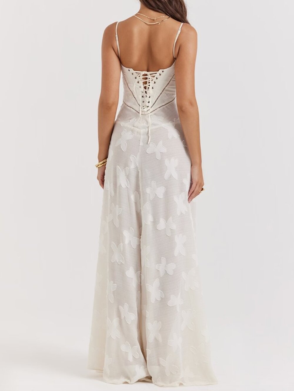 House of CB Seren vintage cream floral lace back maxi dress - Picture 2 of 5